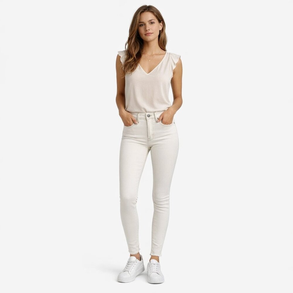 We The Free Skinny Cream Ivory Wash Women's Jeans with Raw Ankle Hem Size 26